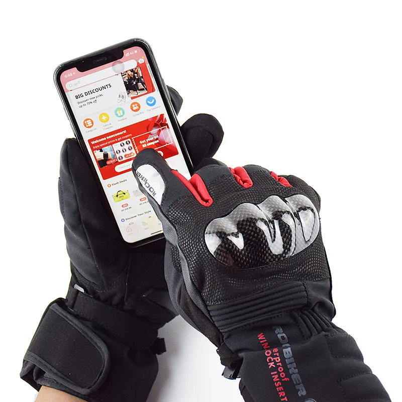 Luvas de motociclista ROCK BIKER 100% à prova d'água tela sensível ao toque inverno quente luva de moto carbono casca dura protetora Luvas Guantes278q