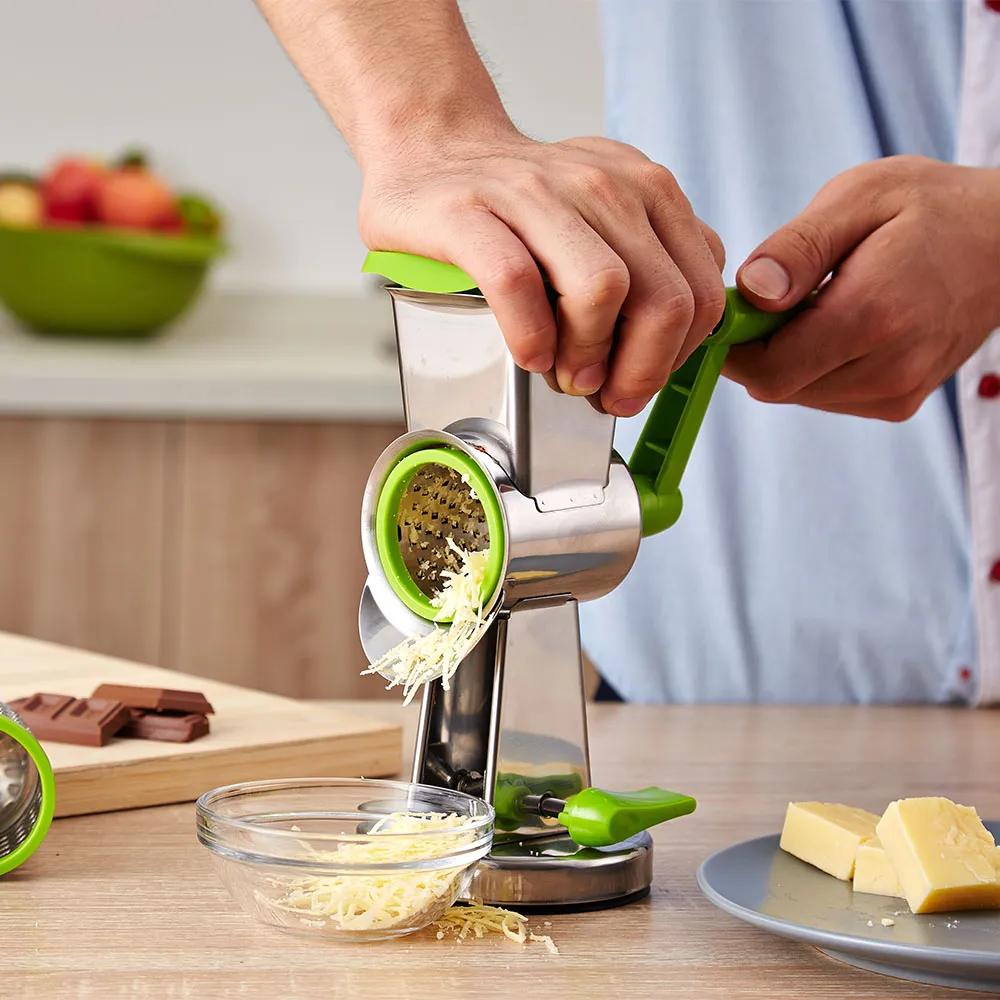 Food Chopper Vegetable Slicer Multi-Function Fruit Cutter Speedy Manual Rotary Cheese Grater-Round Tumbling Box Shredder Grinder f263N