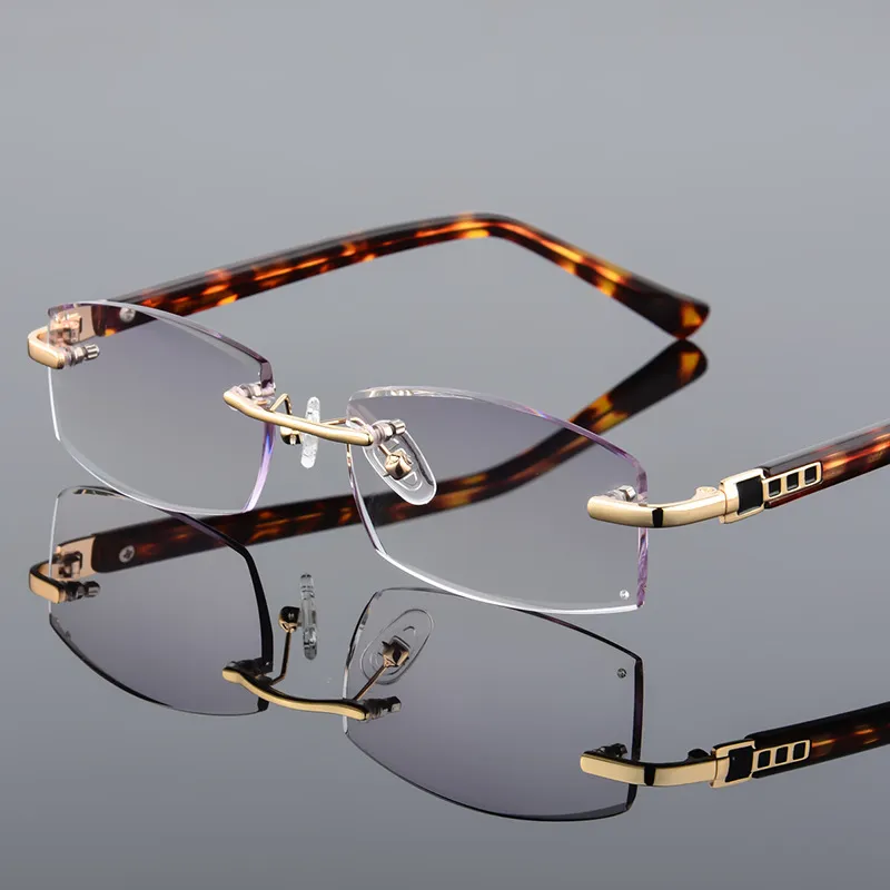 Очки для чтения без оправы, мужские очки с коричневым оттенком и диоптриями 100, 150, 200, 250, 300, 350, модные очки для чтения, пресбиопия, 250K