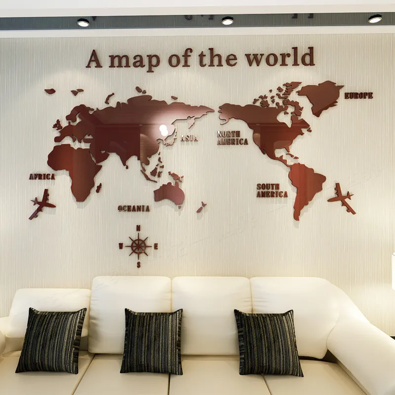 Yaratıcı Dünya Haritası Akrilik Dekoratif 3D Duvar Etiketi Oturma Odası Yatak Odası Ofis 5 Boyutlar DIY HOME Y200103