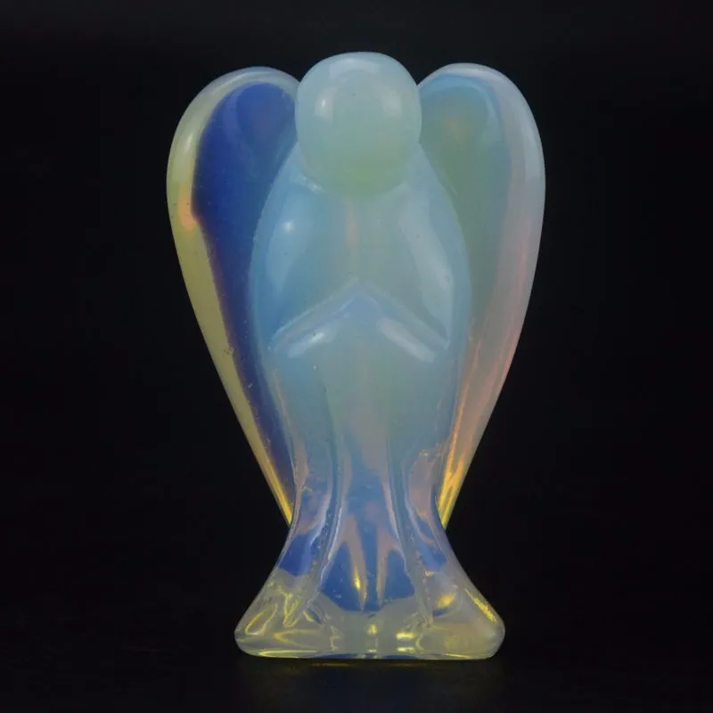 Aicsrad Ange Cristal Ornement Grès Pierre Artificielle Jade Sculpture Guérison Pierre Précieuse Mascotte Bon Chanceux Ange Figurine Décor C19317K