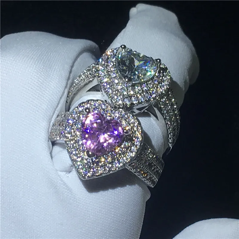 Anel clássico em formato de coração, prata esterlina 925, diamante, cz, noivado, aliança de casamento, para mulheres, homens, joias, 2 cores, select1954