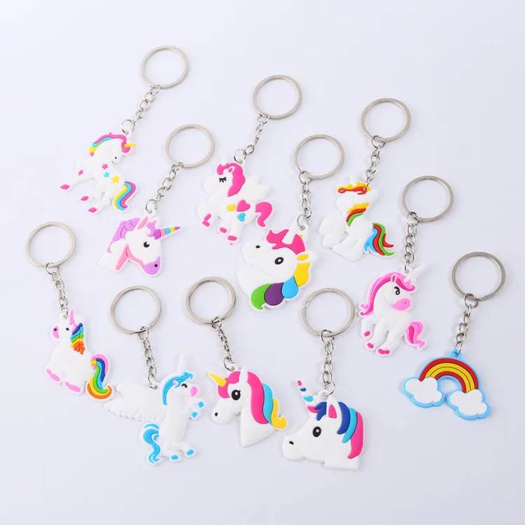 Dessin animé Licorne Porte-clés Porte-clés Mignon Animal Cheval Poney Conception PVC Porte-clés Filles Femmes Sac Charme Porte-clés Pendentif Mode Bijoux Cadeau