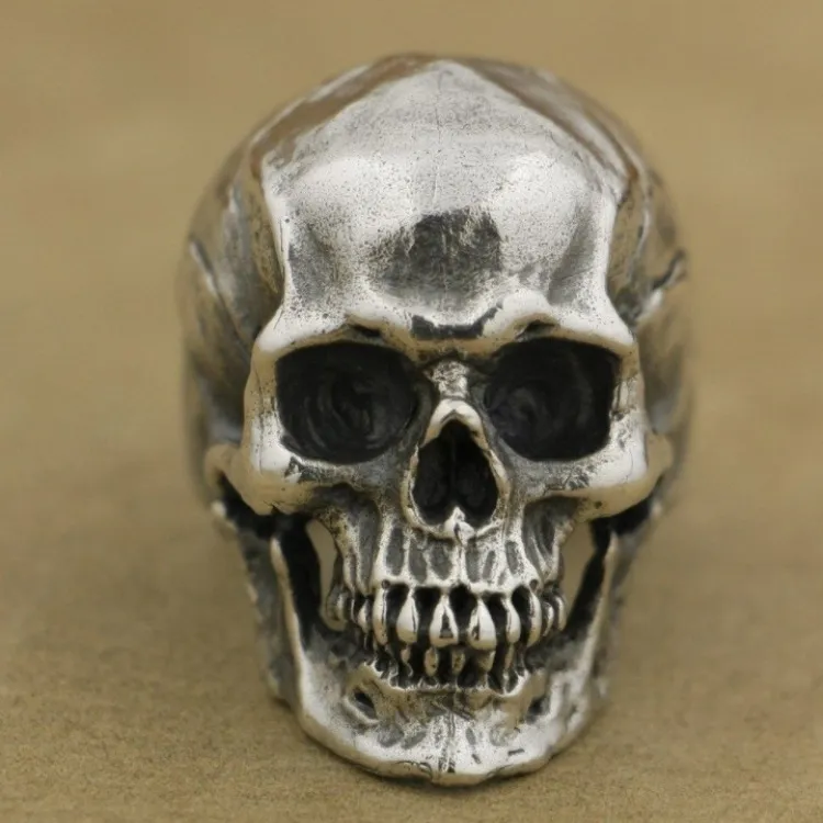 Einzigartige Crack Splitting Skull Ringe Herren Satan Dämon handgemachte dunkle Punk Lokomotive herrschsüchtig Ring Silber Punk Biker Schmuck260Q