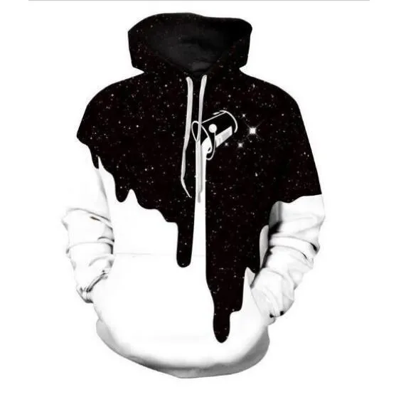 Nuevos hombres/mujeres Space Galaxy Leche goteando Divertido estampado 3D Moda Chándales Cuello redondo Hip Hop Sudadera y pantalones 2 piezas Conjunto Sudaderas con capucha TZ06