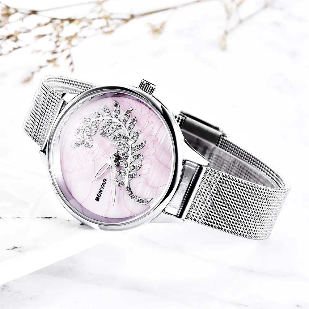 Benyar Luxury Magnet Backle Quartz Watches for Simple Rose Gold Desgin Creative Bracelet Dress Ladies Watch349H