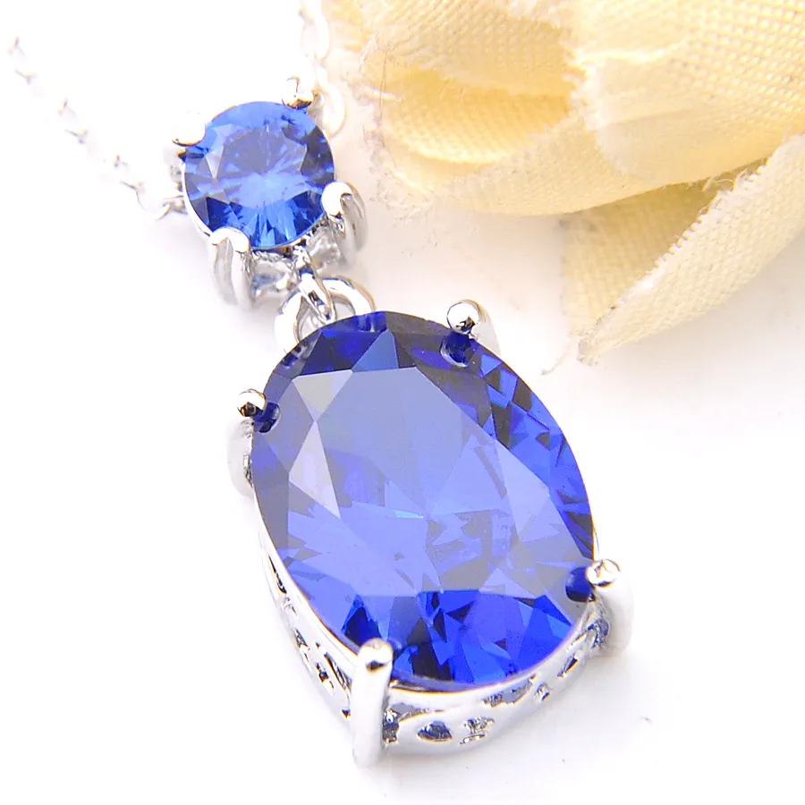 Luckyshine 12 кусочков свадебные ювелирные украшения швейцарские синие топаз овальный драгоценный камень 925 Серебряные ожерелья для женщин.
