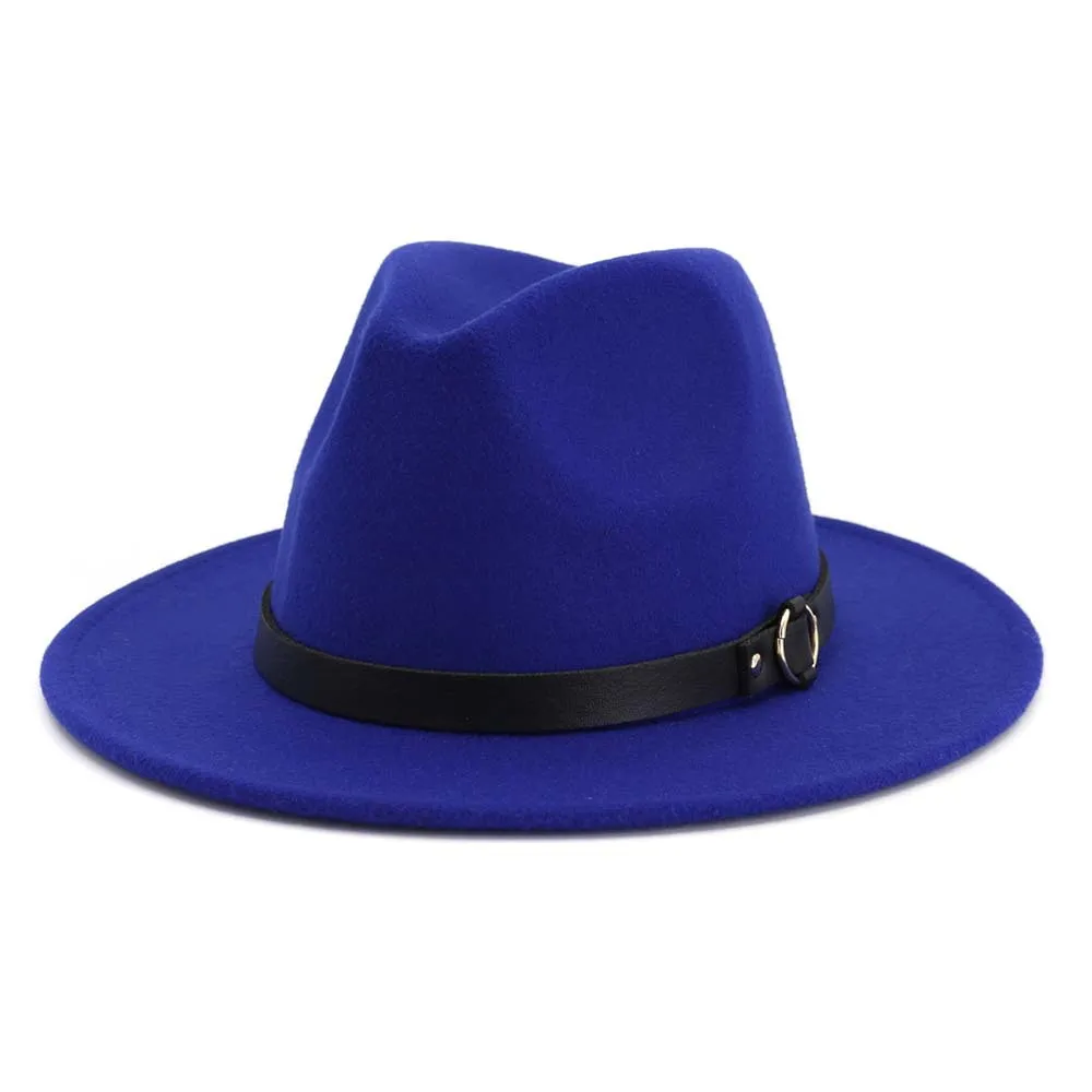 Mode nya män kvinnor fascinator filt hatt bred grim jazz fedora hattar med läderband svart panama trilby hatt fedora cap271e