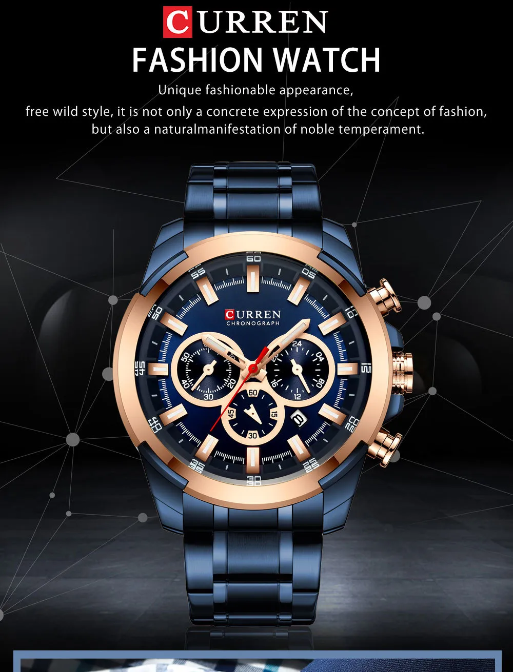 CURREN Top marque de luxe hommes montres montre de mode montre-bracelet à quartz décontractée avec chronographe en acier inoxydable horloge Reloj Hombres LY307O