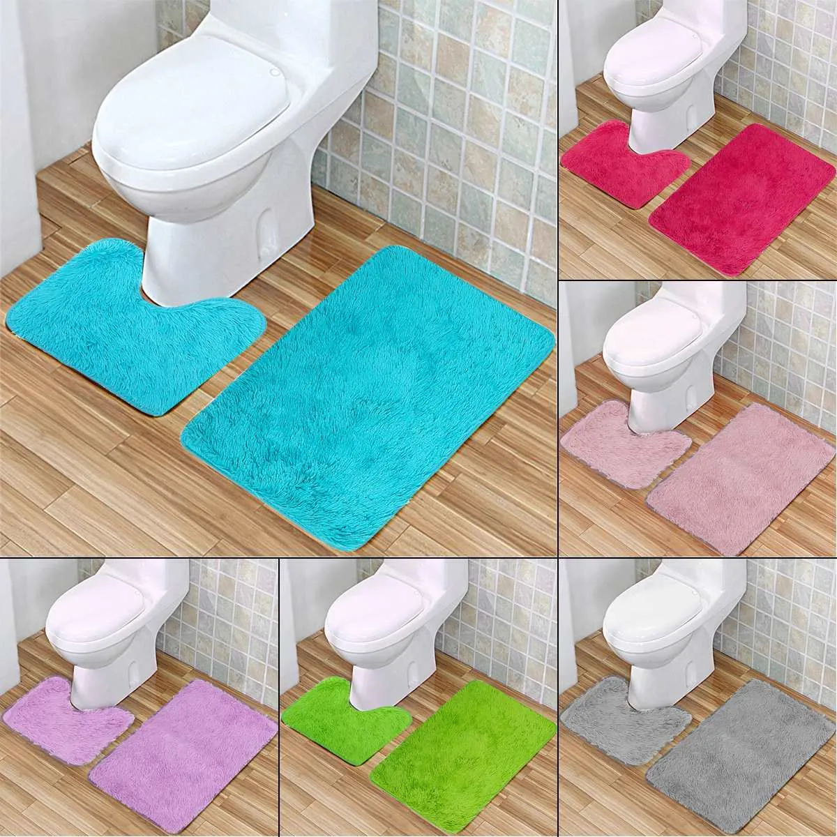 Łazienka Wanna Mata Zestaw Dywaniki WC Poliester Anti Slip Dywany Dywany Zestaw Home Toaleta Constal Dywan Rug Pokój Dywanowy Maty