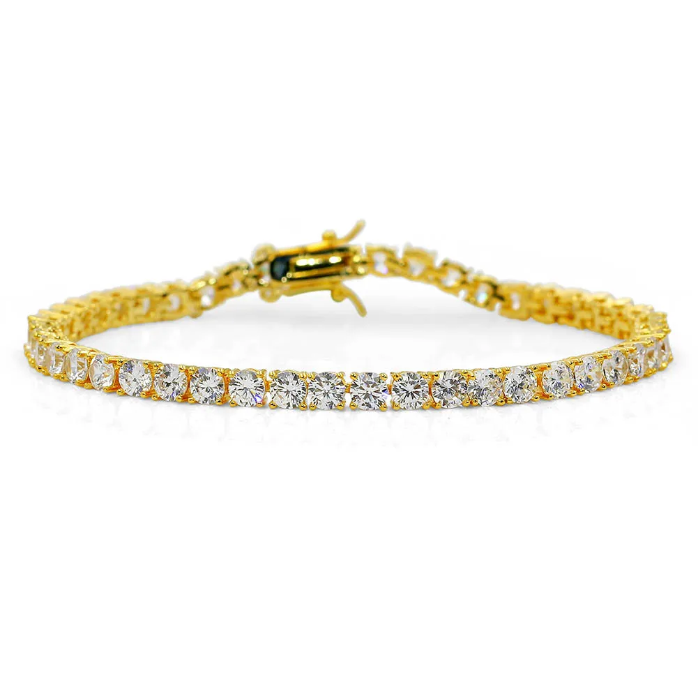 3 4 5mm Hip Hop Tennis Bracelets White Zircon Bling Shining 24k Gold Plated Bangle Jewelry2427