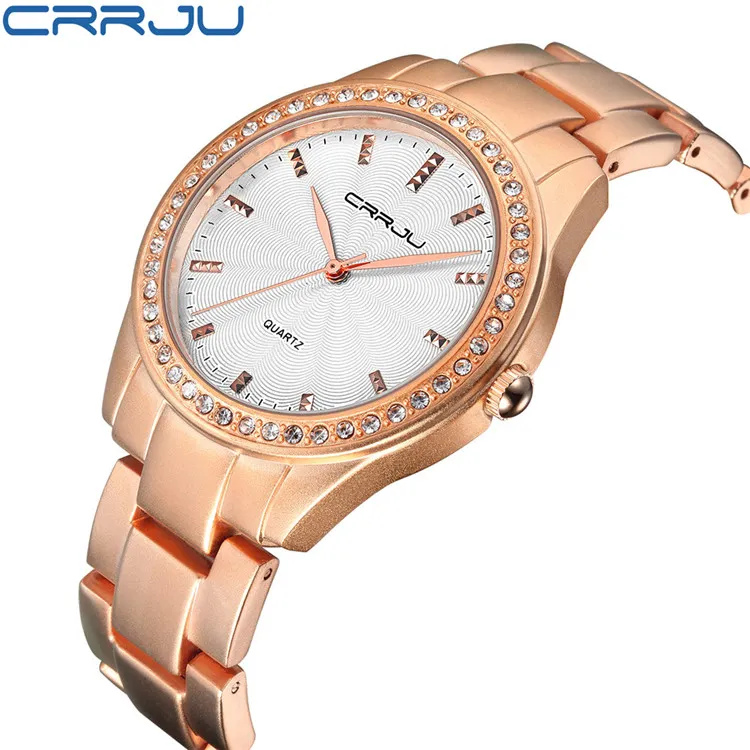 Famous Brand New Crrju Watches Women Ladies Crystal Diamond Quartz-Watch Luxury Gold GORDES For Women Relojes Mujer3359