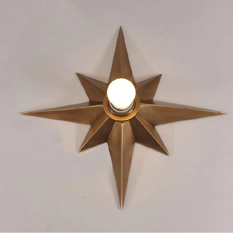 Full Copper Star Ceiling Light Fixture American Style Octagonal Dome Light Simple Balcony Porch Aisle Stairs Kitchen Ceiling Lamp2776