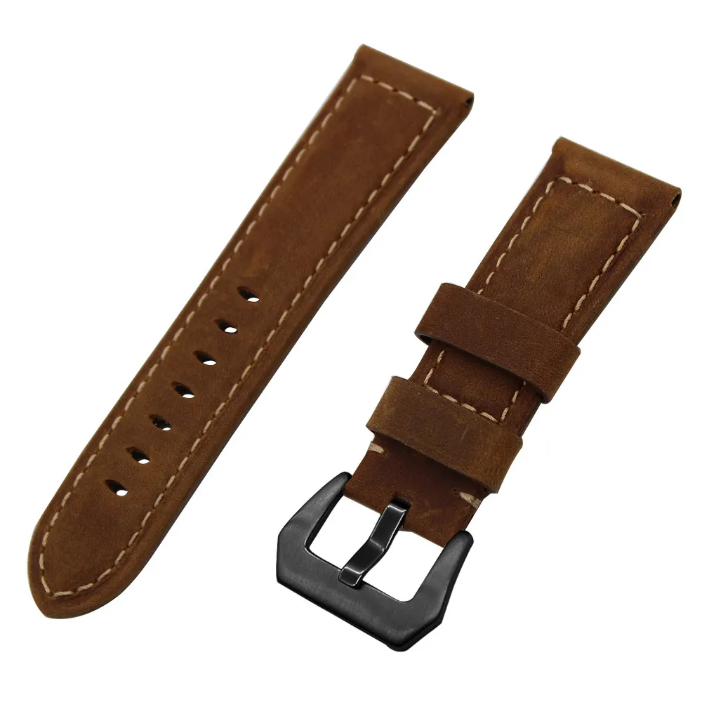 20mm 22mm 24mm 26mm Italy äkta läderklockband för Panerai Luminor Radiomir Rostfritt stål Buckle Watchband Wrist Strap CJ1261W