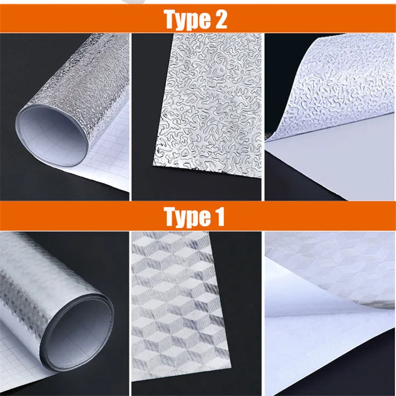 Premium aluminiumfolie väggpapper Självhäftande klistermärken Oljebeständiga Värmevägg Klistermärken Hem Köksartiklar