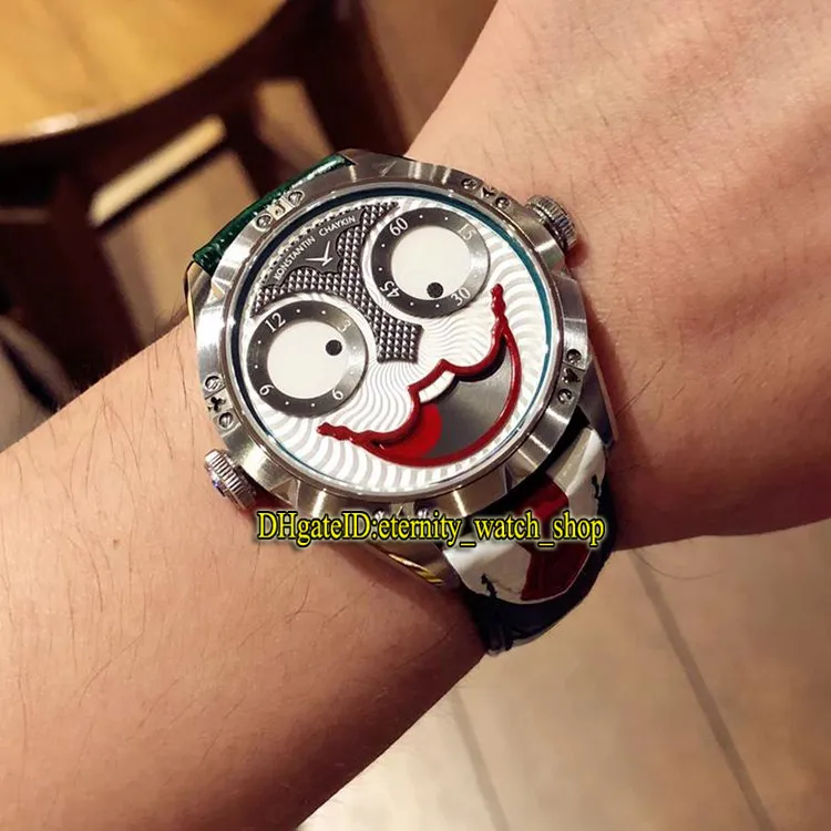 Verbesserte Version Konstantin Chaykin Joker Einzigartige Kreativität Grünes inneres Joker-Zifferblatt NH35A Automatik-Herrenuhren Silbernes Gehäuse Leathe283L