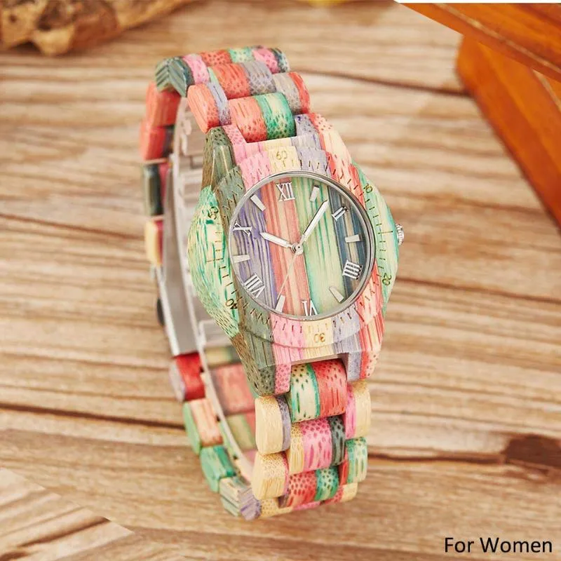 Bamboo Wood Watches Men Mulheres personalizadas personalizadas de bambu coloridas de madeira de madeira de madeira de quartzo de quartzo data de relógio de relógio de relógio