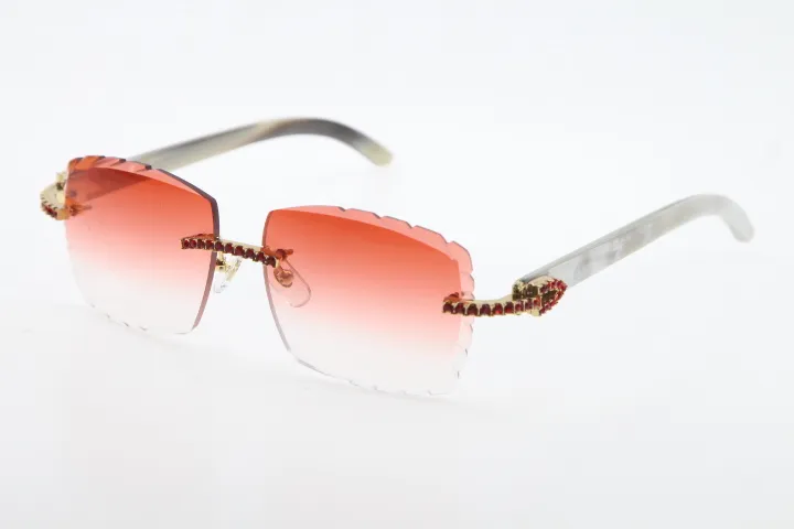 Hela Rimless Red Big Stones Solglasögon Optisk 3524012-A Vit äkta Buffalo Horn Glasses Högkvalitativa snidade Lense Eyewear265p