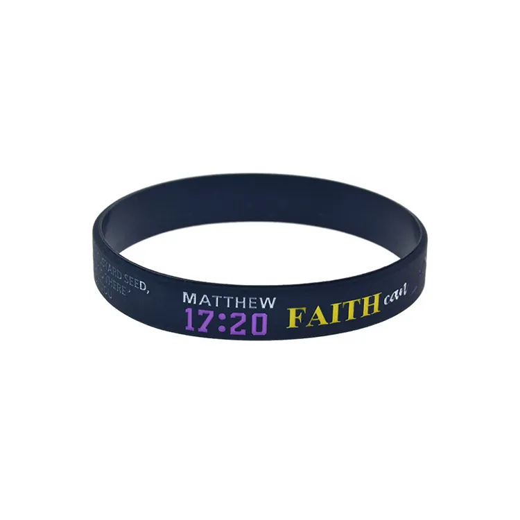 Jesus Silicone Rubber Bracelet Debossed Filled in Color Matthew 1720 Faith can move mountains234d