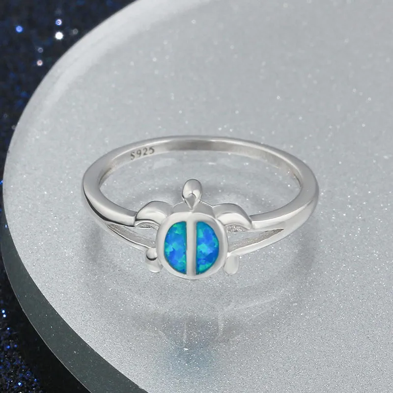 Zeeschildpad Ontwerp Blue Fire Opal Ring Echt 925 Zilveren Vinger Ringen Voor Mode Vrouwen Fijne Sieraden Door 248S