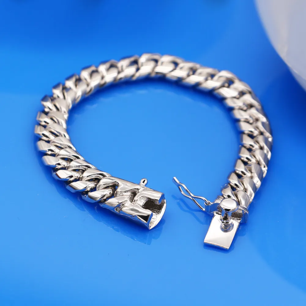 Klasyczne Bracelety męskie Włochy 100% 925 Srebrne ręcznie robione ręcznie kuszące kubańskie łańcuch linków Bracelets 10 mm 7-9 In Man Biżuter Prezent T200423