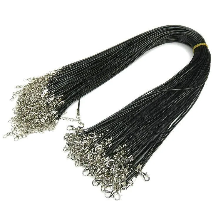 / noir 1 5mm cire cuir serpent collier perles cordon chaîne corde fil 45cm chaîne d'extension avec fermoir à homard bricolage bijoux274U