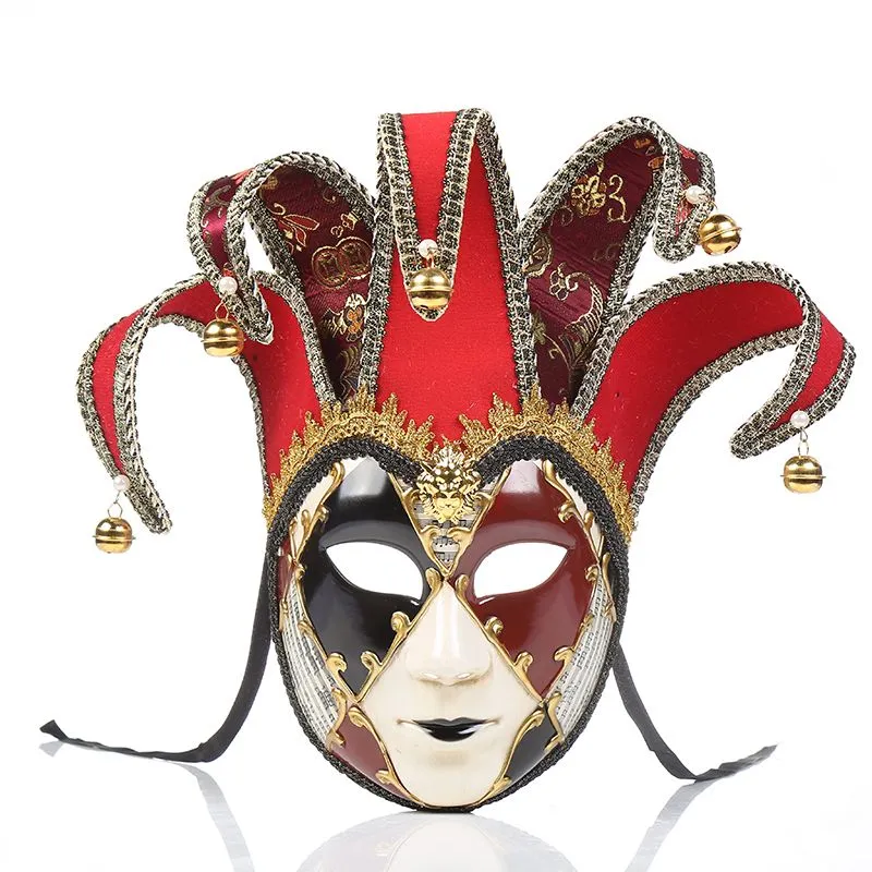 Máscaras de festa rosto cheio homens mulheres veneziano teatro jester joker masquerade máscara com sinos mardi gras festa bola halloween cosplay m203h