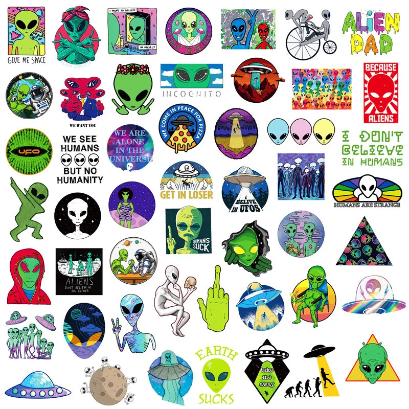 lot Car Stickers Alien UFO Trolley Case Skateboard Notebook Stickers Waterproof PVC Removable Stickers for Car Motorcycle Bi1615693