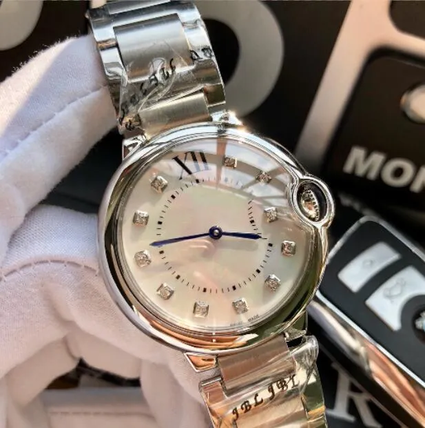 Relógio feminino movimento de quartzo 36mm 316l banda aço inoxidável cristal safira relógios pulso impermeável301d