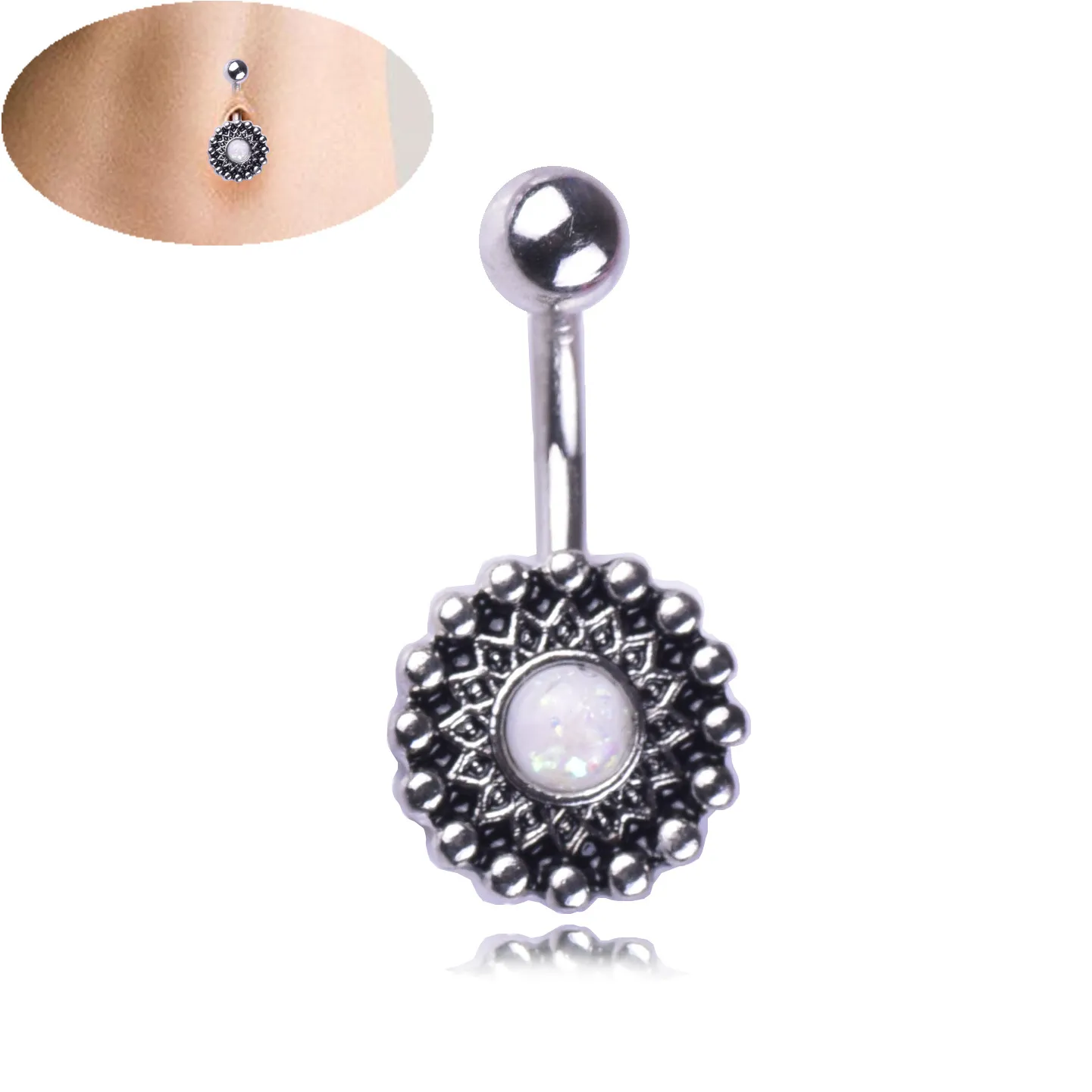 Sexy Vintage Fiore Rotondo Wasit Danza Del Ventre Cristallo Corpo Gioielli In Acciaio Inossidabile Navel Bell Button Piercing Ciondola Anelli Le Donne