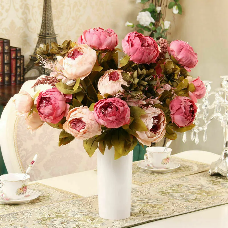 13 teste bouquet peonia artificiale decorativa festa seta fiori finti peonie la casa el decor decorazione di nozze fai da te Wreath12751