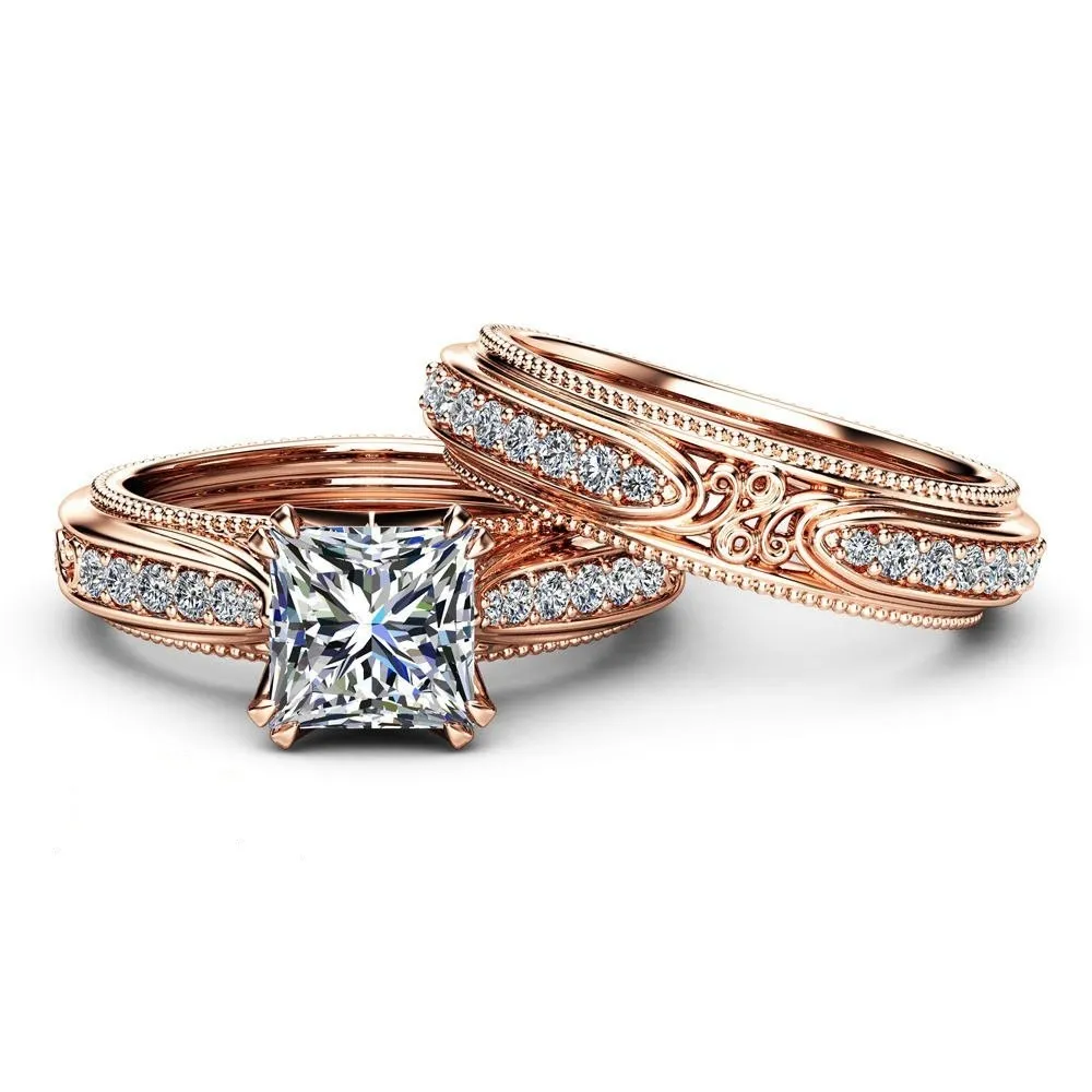 18K Gold Rose Retro zircão toca o noivado Princess Square Diamond Ring for Women Anilos de Diamante Bizuteria Gemstone J1901455677