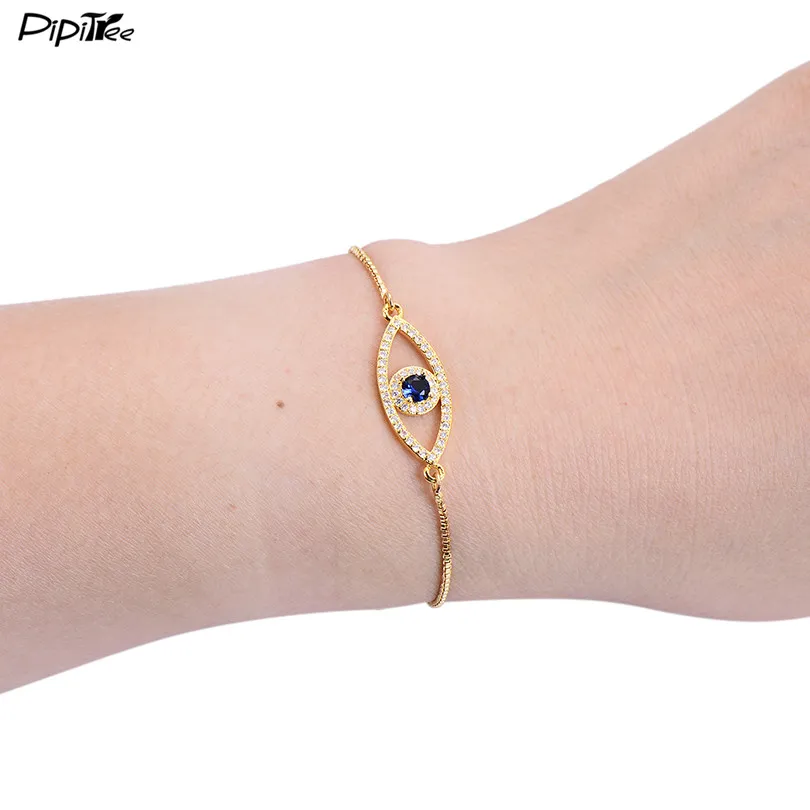 Charm Bilezikler Pipitree Parlak Mavi Zirkon Bilezik Femme Gümüş Altın Renk Bakır Zinciri Bağlantı Kadın Bangles Jewelry238J