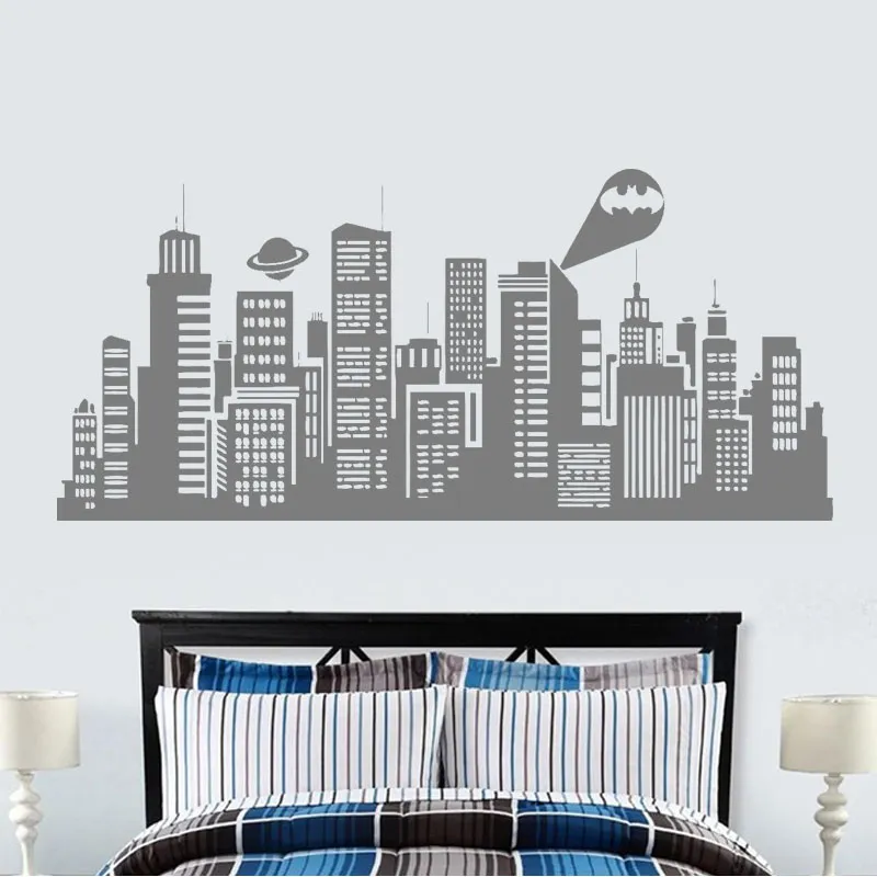 Autocollant mural en vinyle de grande taille, 132x41 cm, Batman, Gotham City, bande dessinée, décoration artistique pour chambre d'enfants, 224K