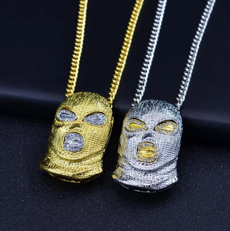 Hip Hop CSGO Pendant Necklace Mens Punk Style 18K Alloy Gold Silver Plated Mask Head Charm Pendant High Quality Cuban Chain245c