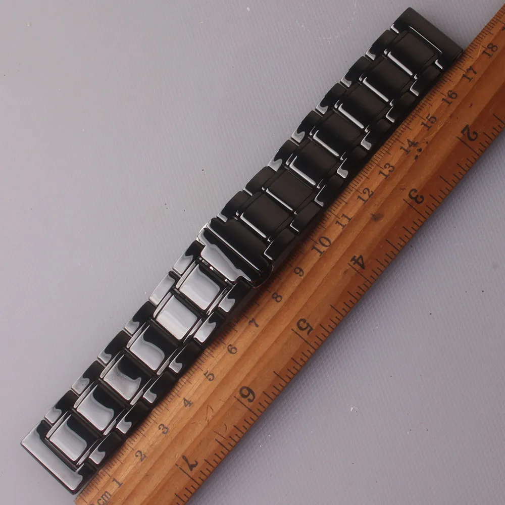 Pulseira de relógio de cerâmica polida preta, pulseira de 20mm 21mm 22mm 23mm 24mm para relógio de pulso masculino, acessórios femininos, pino de liberação rápida 244m