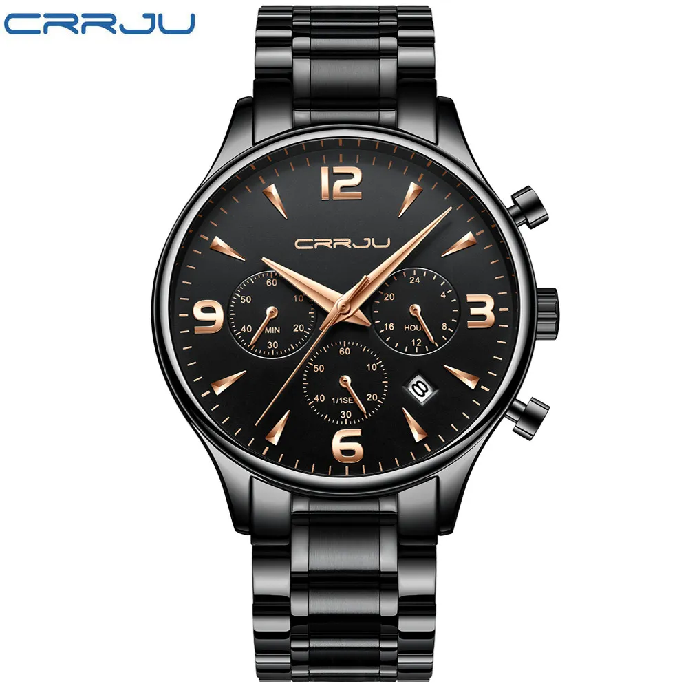CRRJU новые многофункциональные шестиконтактные часы-хронограф для мужчин, армейских солдат, наручные часы с ремешком из нержавеющей стали, мужские кварцевые часы 254k