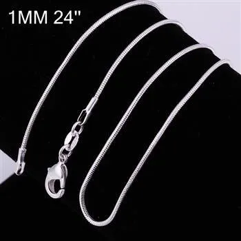 Grote promoties 100 stks 925 sterling zilver gladde slang ketting kreeft sluitingen ketting sieraden maat 1 mm 16 inch --- 24inch308W