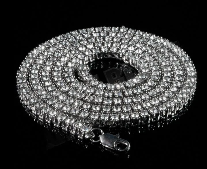 Collier de tennis pour hommes en or blanc 14 carats avec diamant de laboratoire glacé à 1 rangée de chaîne en argent Hip317M