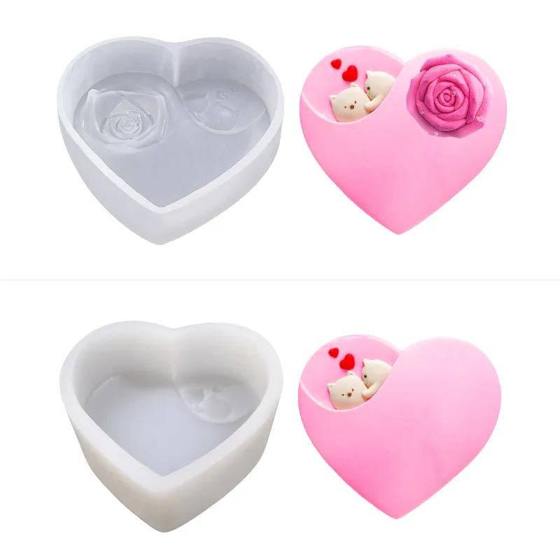 Rosa silikon mögel mousse tårta blomma mögel isboll hjärta form handgjord tvål ljus gör verktyg