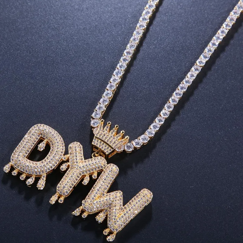 A-Z Nome personalizzato Lettere Collane Moda uomo Gioielli Hip Hop Iced Out Oro Argento Corona Collana con ciondolo lettera iniziale