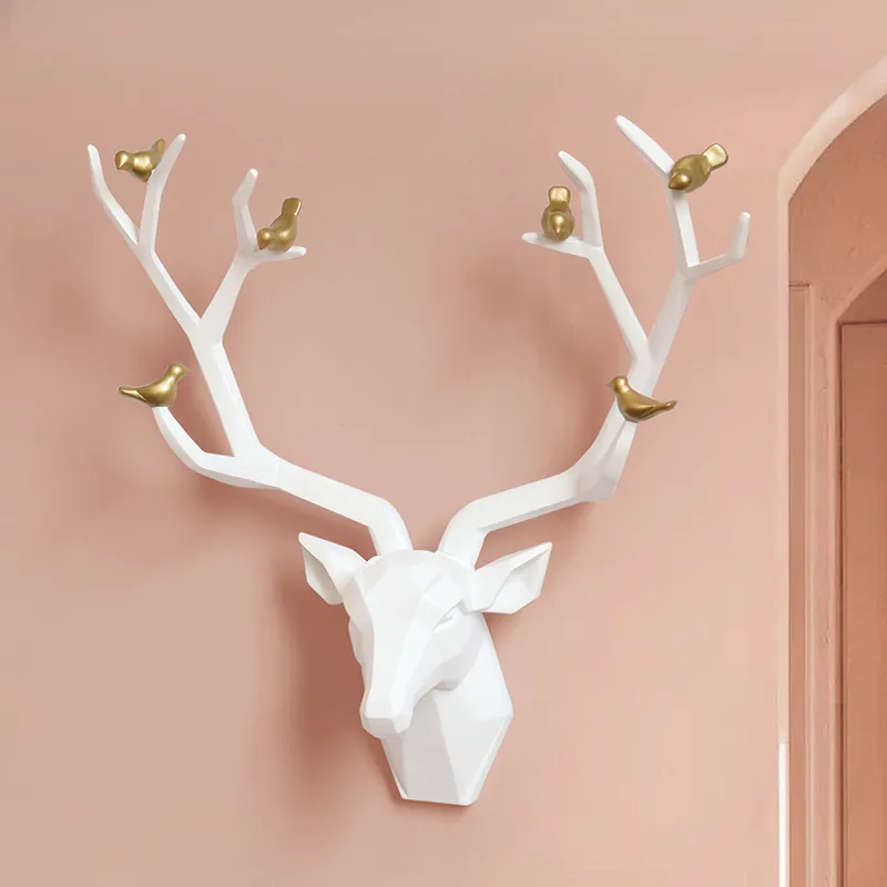 Resina 3d grande cabeça de veado decoração de casa para estátua de parede acessórios de decoração escultura abstrata moderna cabeça de animal decoração de parede do quarto t20166a