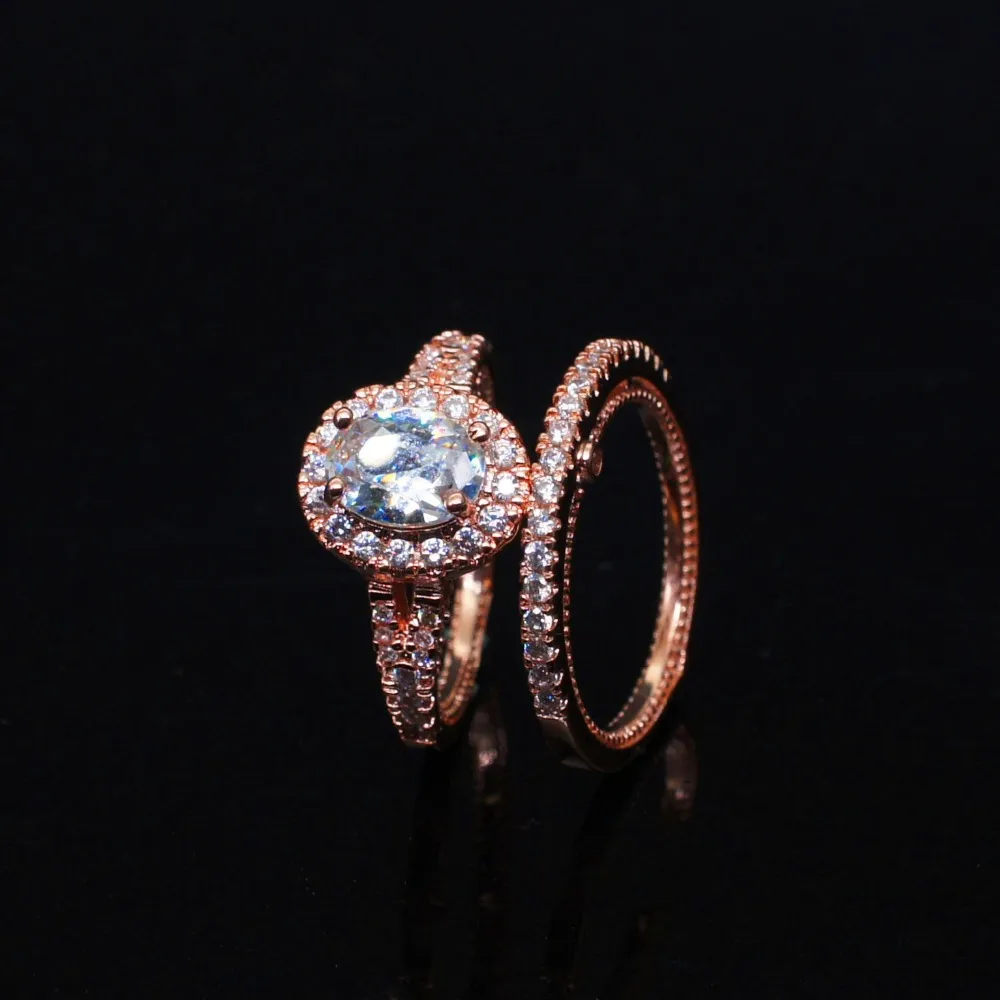 Leuke Vrouwelijke Diamanten Ronde Ring Set Merk Luxe 925 Zilveren Verlovingsring Vintage Bruids Trouwringen Voor Vrouwen326b