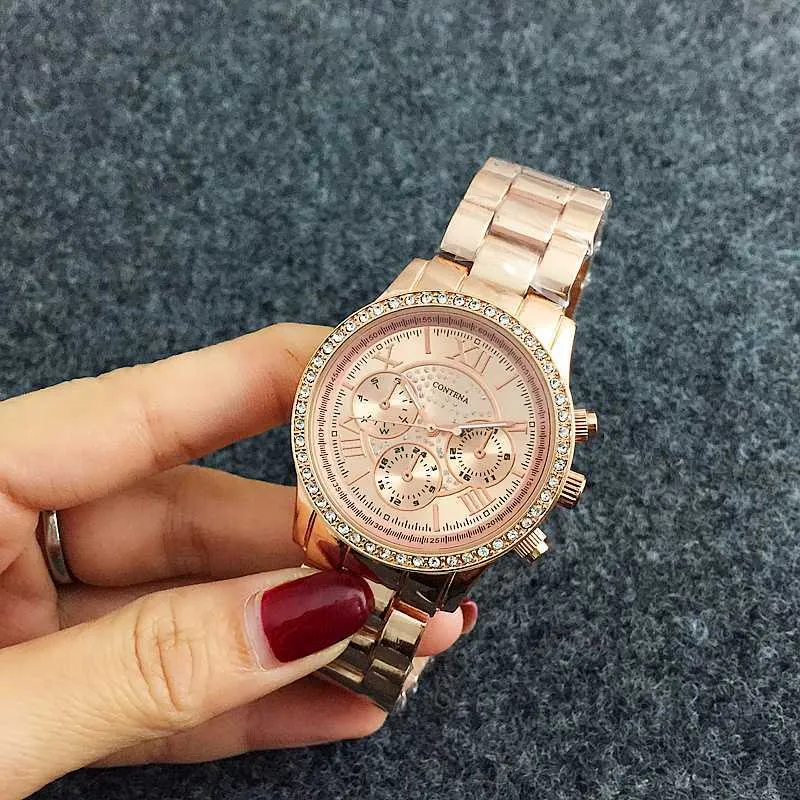 Reloj CONTENA de plata para mujer, relojes de marca superior para mujer, reloj de moda con diamantes para mujer, reloj de acero inoxidable zegarek damski2483