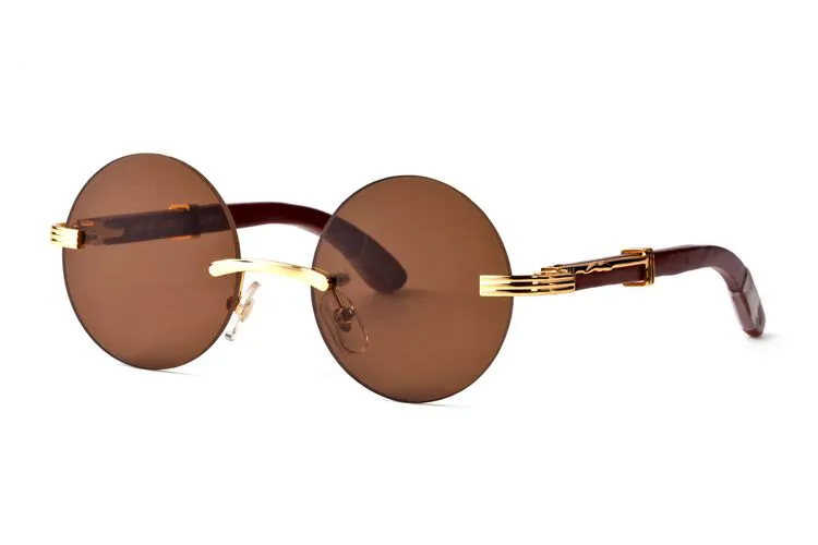 Runde Buffalo Horn Gläser randloser Sonnenbrille Mode Herren Sportgold Frames Eyewear Retro Sonnenbrille Lunetten kommen mit Kisten lu299b