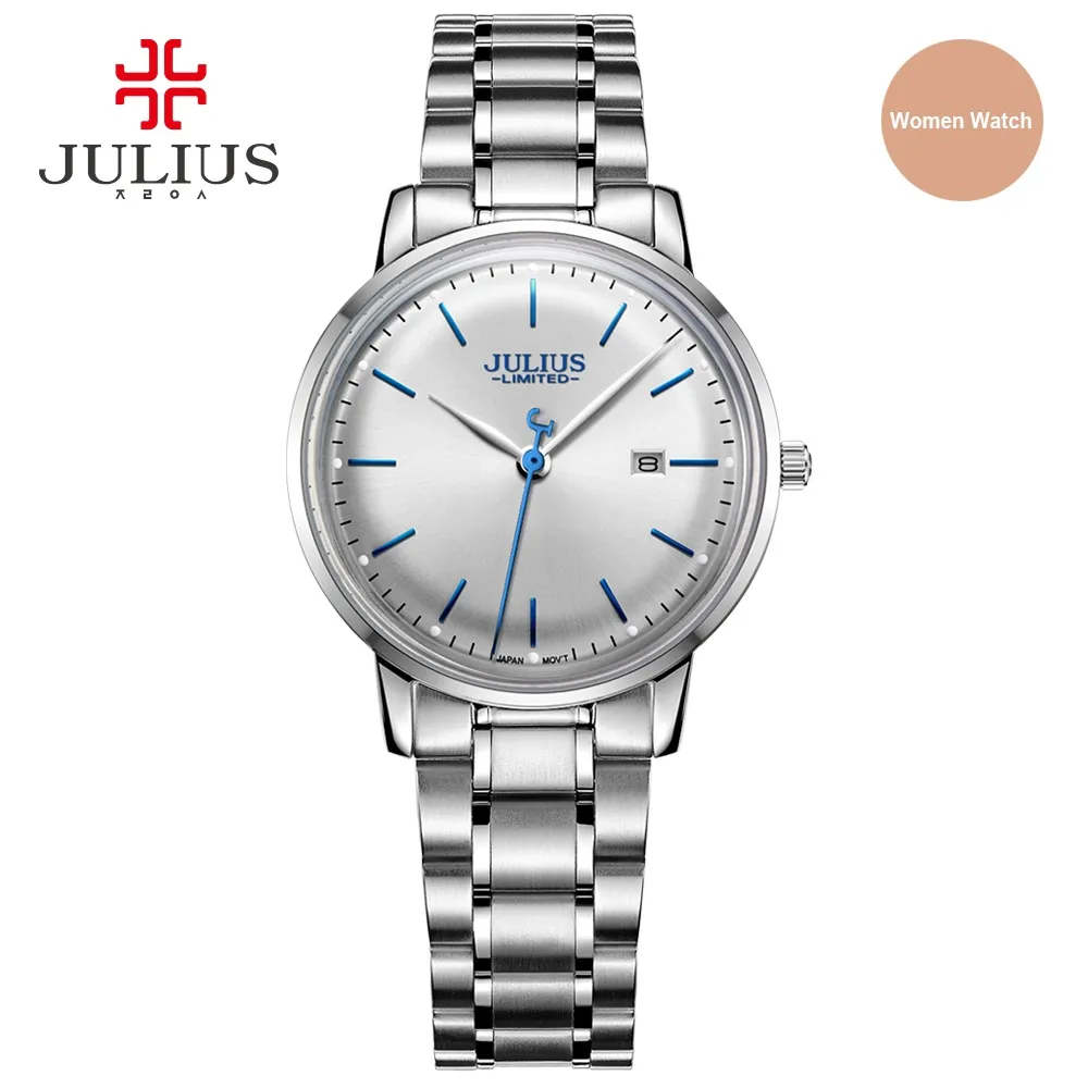 Julius Brand Aço inoxidável Relógio Ultra Thin 8mm Men 30m Impermeável Watchwatch Auto Data Limited Edition Whatch Montre JAL-040244M