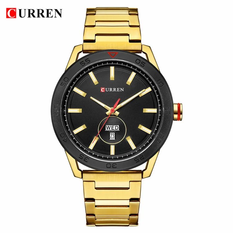 CURREN 2019 montres pour hommes Style décontracté horloge Date montre-bracelet à Quartz avec acier inoxydable Design classique cadran rond 44 mm270A