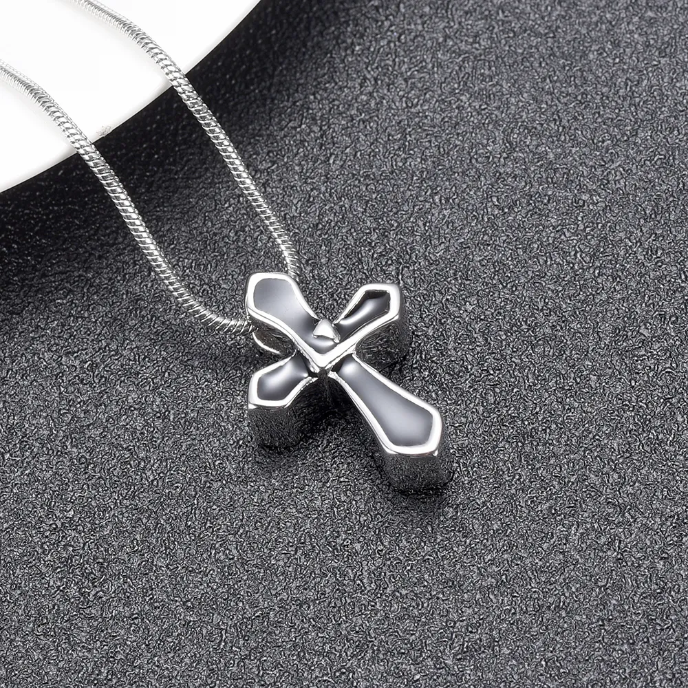 IJD10026 Silver and Black Color تصميم فريد من نوعه Cross Cremation Pendant Men Women Gift Durn Necklace Hold Ones Ashes Casket252V