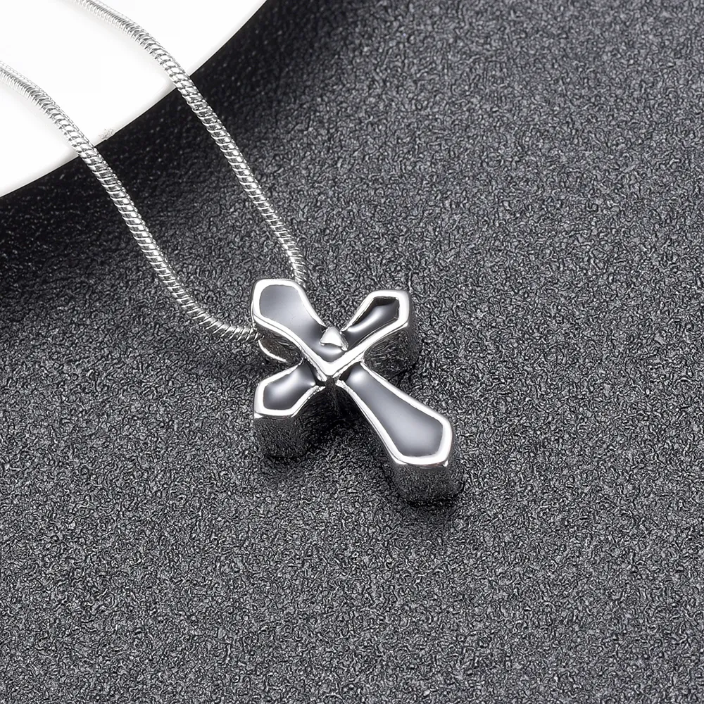 IJD10026 Silver and Black Color Unique Design Cross Cremation Pendant Men Women Gift Urn Necklace Hold Loved Ones Ashes Casket256E