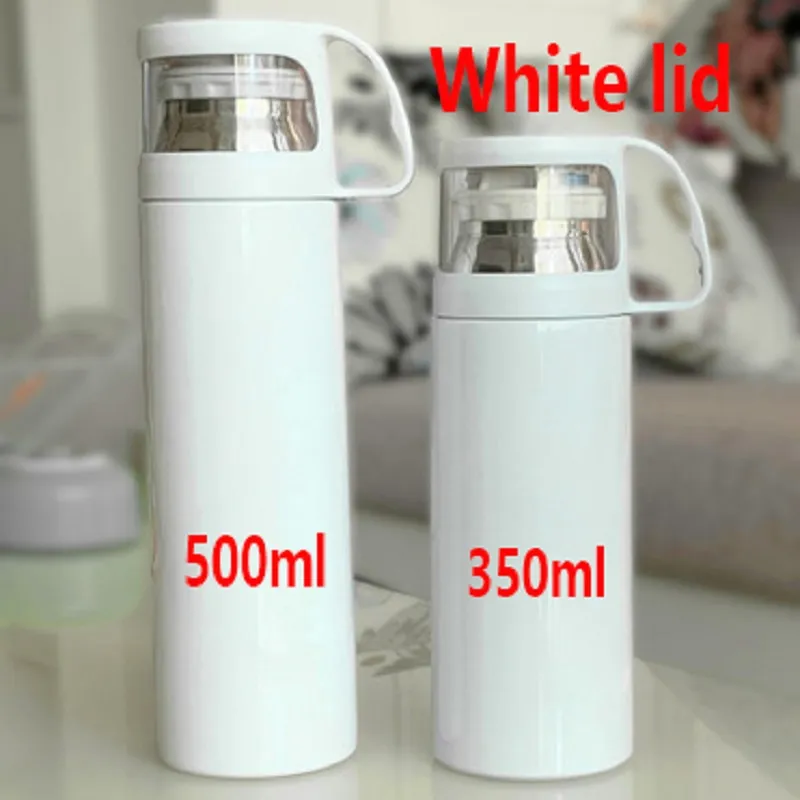 MDF sublimation blanc 350 ml 500 ml tasse thermos de transfert de chaleur bricolage 304 tasse en acier inoxydable couvercle transparent noir et blanc thermos cu290m